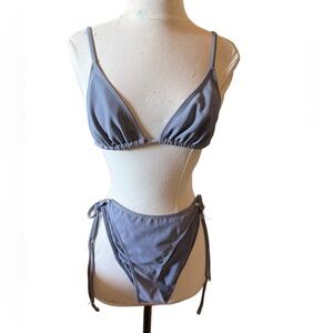 Wilo Australian gray blue ribbed Women's surf Bikini Set Sz large